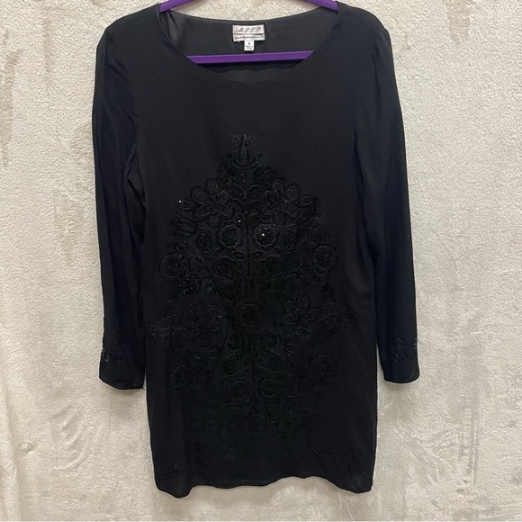 Max studio sequined textured shift dress black whimsigoth women’s size 4 - Picture 1 of 12